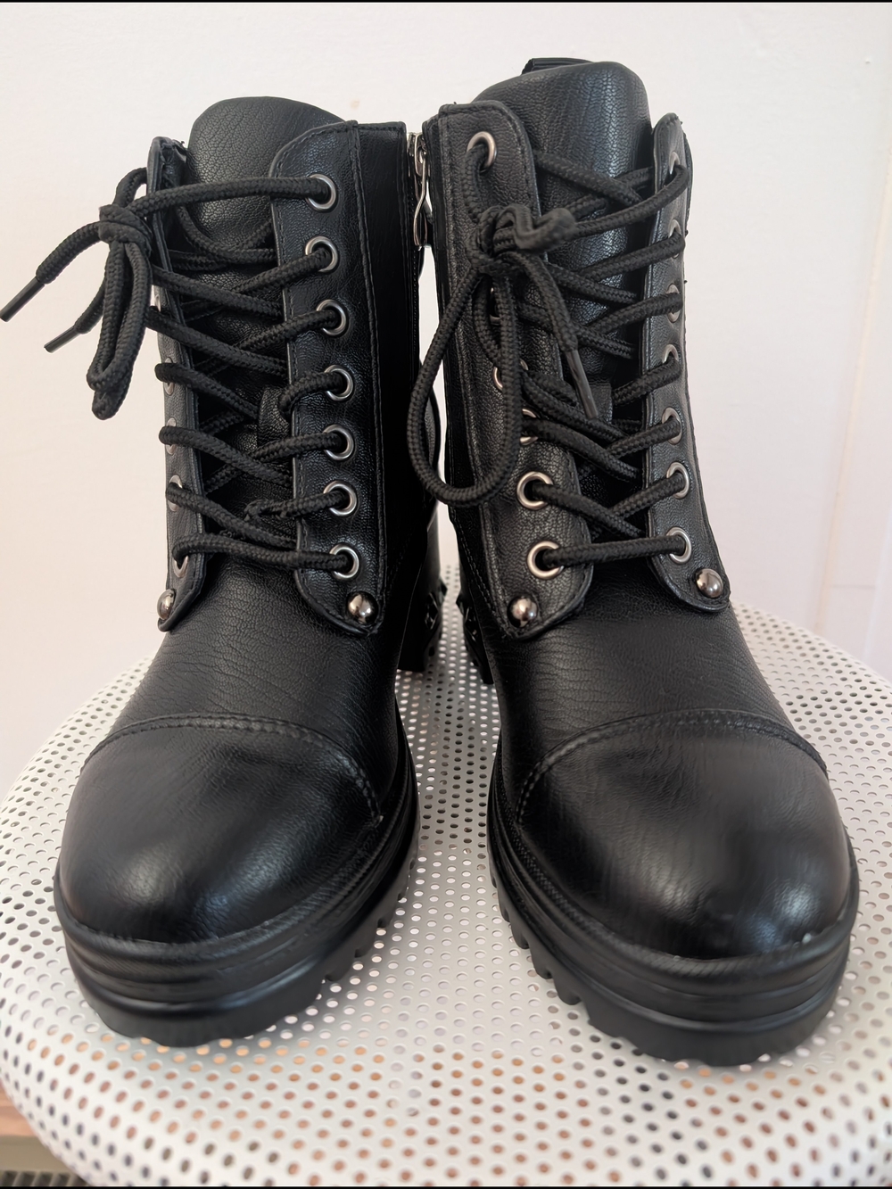 Children Black Lace-Up Combat Boot with Lug Sole